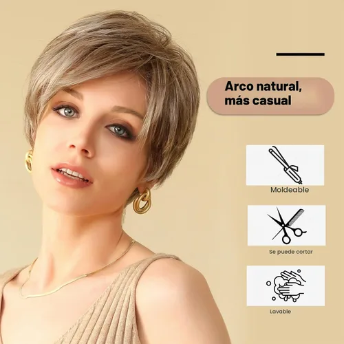 Vista 4 de HAIRCUBE Pelucas cortas de corte Pixie con textura de cabello humano para mujeres con flequillo pelucas sintéticas de repuesto - #17/101