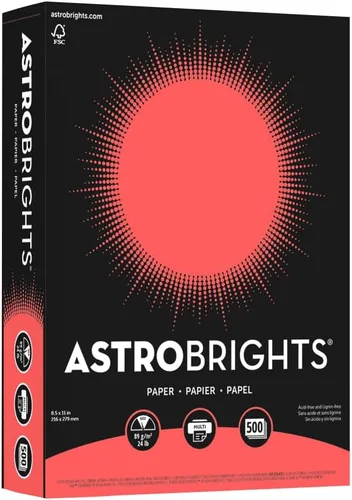 Vista 6 de Papel de color brillante Neenah Astrobrights®, Tamaño Carta, 24 lb, Certificado FSC, Rojo Cohete, Resma de 500 hojas