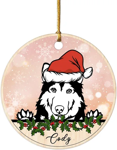 Vista 7 de Impreso en EE. UU. Adornos de Navidad personalizados con foto de perro, adorno de árbol de Navidad con nombre y foto de cachorro personalizados
