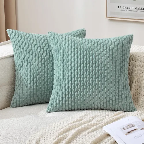 Vista 13 de MIULEE - Juego de 2 fundas decorativas cuadradas para cojines, de pana suave y con estilo campestre bohemio a rayas para decorar hogar, sofá, cama