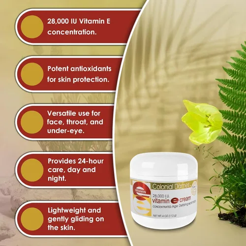 Vista 8 de Colonial Dames Crema Hidratante Concentrada de Vitamina E 28,000 UI para hidratar e hidratar la piel seca agrietada y líneas finas.