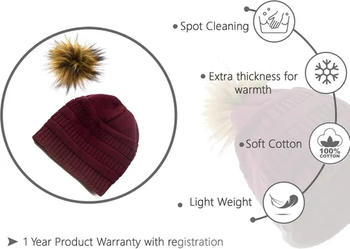 Vista 5 de Beautifully Warm - Gorro de invierno para cabello rizado con forro de satén para mujer borgoña (002-Burgundy)
