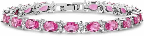 Vista 12 de Pulseras de tenis KEZEF para mujer - Circunita cúbica - Gemas ovaladas de 7x5mm - Circunita cúbica redonda de 2.50mm color blanco - Latón bañado