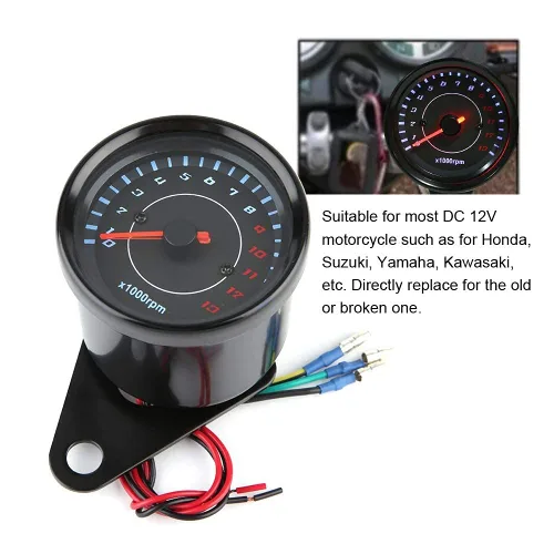 Vista 2 de Tacómetro electrónico universal con retroiluminación LED de 12 V, medidor de motocicleta de CC, construcción de aluminio, requiere instalación