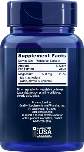 Vista 2 de Life Extension Magnesio 500 mg, 100 cápsulas vegetarianas (paquete de 3)