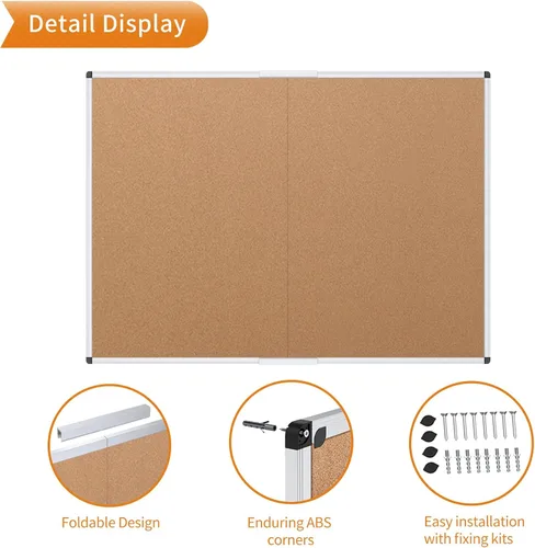 Vista 3 de VIZ-PRO Tablero de anuncios de corcho/tablón de anuncios plegable, 36 x 24 pulgadas, marco de aluminio plateado