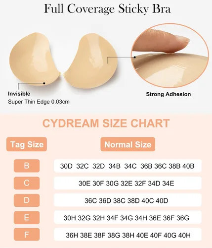 Vista 5 de CYDREAM Sujetador sin tirantes adhesivo adhesivo para mujeres de pecho completo, brasier de silicona invisible push up talla grande para vestido sin