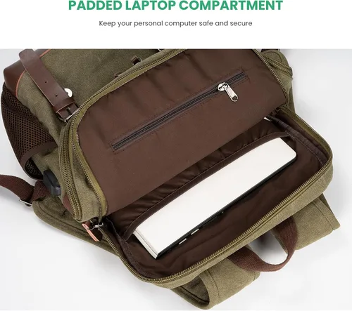 Vista 4 de Modoker Mochila vintage ecológica para hombres y mujeres, mochila de lona que se adapta a la mayoría de computadoras y tabletas de 15.6 pulgadas