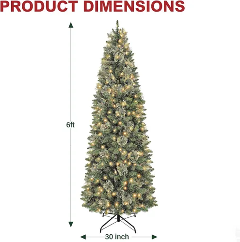 Vista 6 de Hykolity - Árbol de Navidad delgado preiluminado de 6 pies con 200 luces LED blancas cálidas Verde