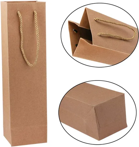 Vista 3 de Sdootjewelry Paquete de 50 bolsas de vino kraft – Bolsas de regalo de papel marrón resistente con asas para bodas, fiestas, venta al por menor a