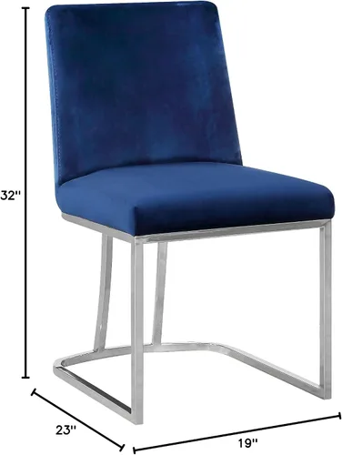 Vista 2 de Meridian Furniture Heidi Collection Modern - Silla de comedor tapizada de terciopelo contemporáneo con marco de metal cromado pulido, juego de 2, 19