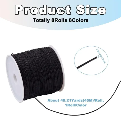 Vista 3 de Cheriswelry 8 rollos de 49 yardas/rollo de 0.031 in de hilo de nailon para macramé, cordón de nudo chino para pulsera tejida personalizada