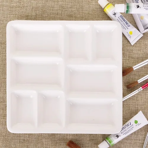Vista 4 de VanEnjoy Paleta de pintura de artista de cerámica cuadrada blanca,Paleta de acuarela de porcelana,Bandeja de mezcla de cerámica para pintura