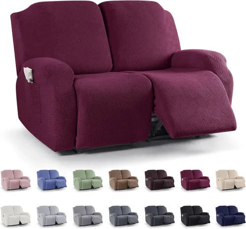 Vista 14 de KinCam Fundas para Reclinables, Fundas Elásticas para Sillas Reclinables, Fundas para Sofá Reclinable con Rayas Jacquard, Fundas Protectoras de Negro
