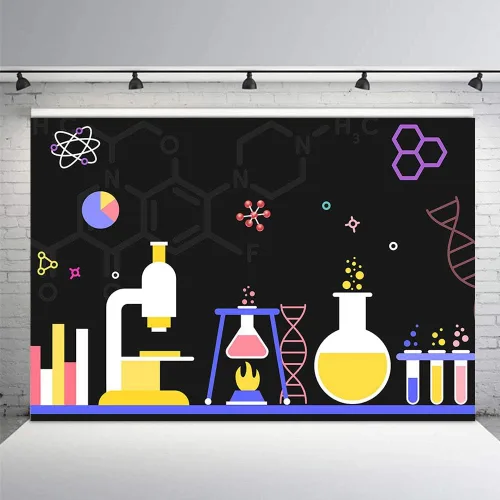 Vista 4 de MEHOFOND Decoraciones de fiesta de ciencia de 7 x 5 pies, fondo de estudio fotográfico, decoración de fiesta de cumpleaños, suministros de pancartas
