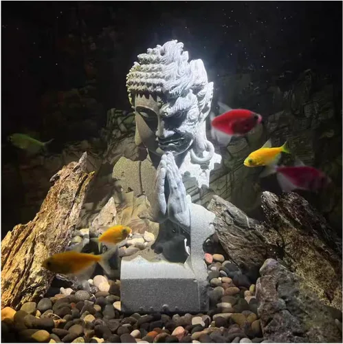 Vista 10 de livelyfish Estatua de Buda meditante, pecera, estatuas de Buda zen, figuras de pensador de piedra arenisca para acuario, jardín, decoración