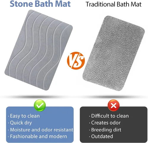 Vista 6 de Tapete de baño de piedra absorbente, tapete de ducha de tierra de diatomeas, tapete antideslizante de piedra de diatomita absorbente de agua