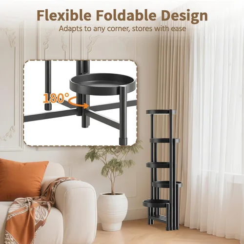 Vista 3 de LASZOLA Soporte alto plegable para plantas de 5 niveles para múltiples macetas grandes, estante ajustable de metal resistente para esquinas