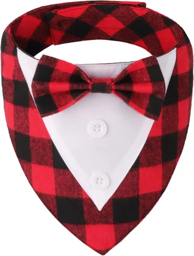 Vista 8 de ADOGGYGO Bandana de esmoquin para perro de cumpleaños, collar azul con corbatín, disfraz formal ajustable de cumpleaños para perros extra pequeños