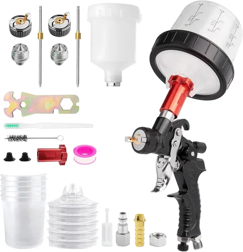 Vista 6 de Mini pistola de pulverización de aire HVLP con boquillas de 0.8/0.039 in y 5 vasos de pintura desechables de 6.8 fl oz, 125 cc de taza