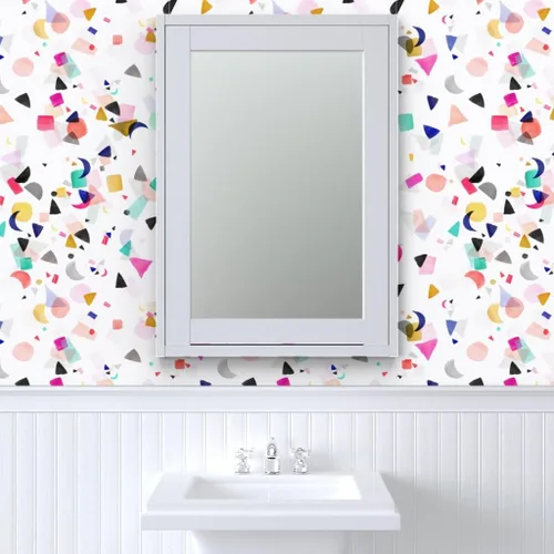 Vista 9 de Despegar y pegar papel tapiz Swatch - Confeti Fiesta Cumpleaños Formas Coloridas Acuarela Abstracto Geométrico Lindo Mod Papel pintado personalizado