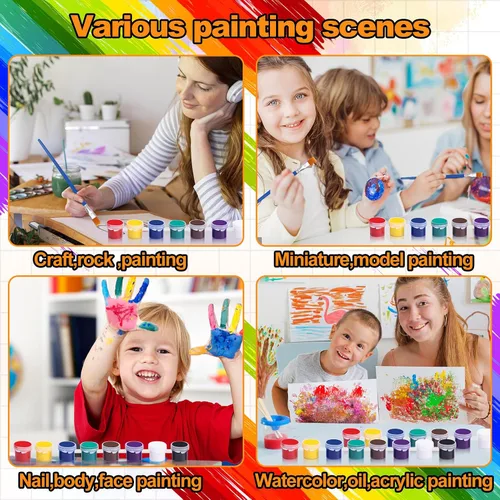 Vista 7 de Juego de 12 piezas de pintura acrílica, juego de pintura lavable en 8 colores, tiras de pintura de 0.2 fl oz para niños y adultos, juegos de pintura