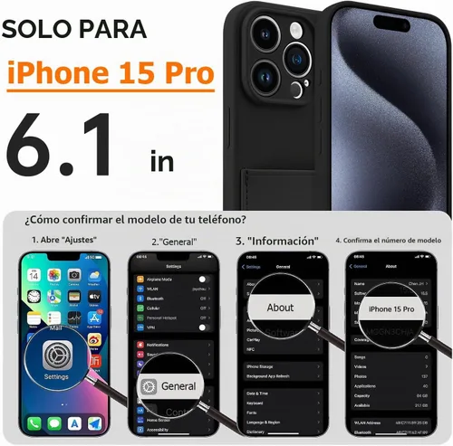 Vista 6 de Funda diseñada para iPhone 15 Pro con tarjetero para mujeres y hombres, cubierta de silicona suave [forro de microfibra], protección completa