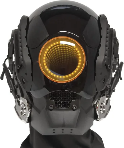 Vista 2 de foymi Máscara de casco punk - Máscara futurista con luces de espejo infinito, máscara Techwear, disfraz de cosplay