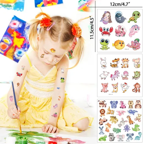 Vista 2 de Aresvns Paquete económico de tatuajes temporales para niños, más de 1000 piezas de tatuajes falsos lindos para niños y niñas, suministros de fiesta