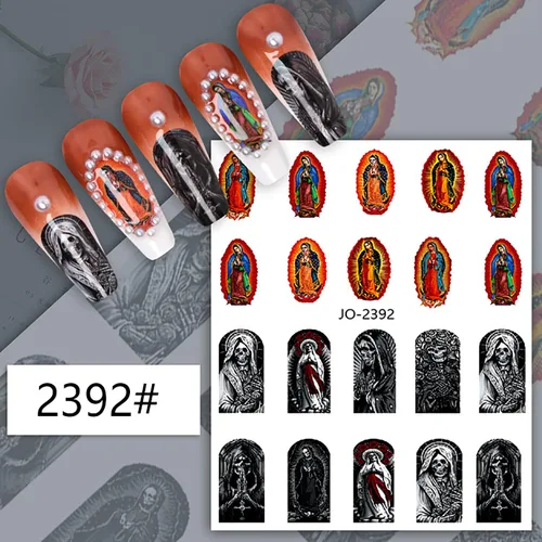 Vista 4 de Calcomanías de arte de uñas de Dios Jesús, Cristo, Virgen, María, Amor, Cupido, Ángel, Satanás, diseños de calcomanías autoadhesivas para uñas
