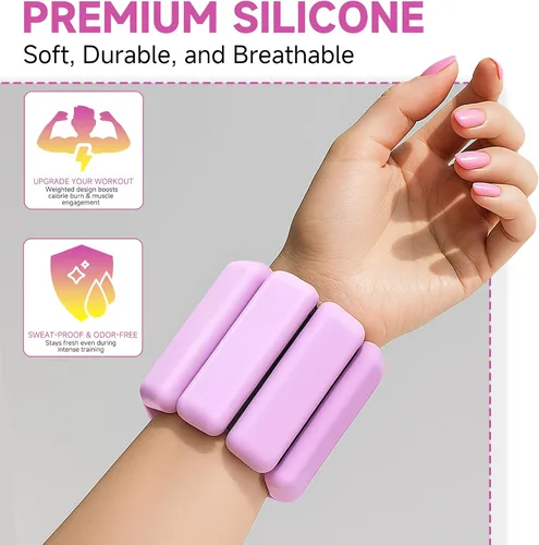 Vista 3 de Brazaletes con peso para muñecas y tobillos para mujeres (juego de 2) Pesas de entrenamiento para yoga, pilates y caminar Pesas de piernas
