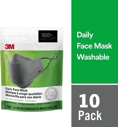 Vista 2 de 3M - Mascarilla diaria reutilizable, lavable, ajustable, con cintas elásticas para las orejas, tela de algodón ligera, 5