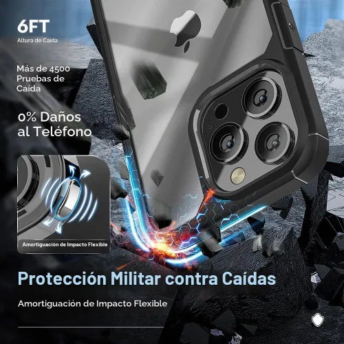 Vista 2 de TAURI Funda 5 en 1 para iPhone 13 Pro, color negro, [no amarillenta] [protección de grado militar] Funda delgada a prueba de golpes para iPhone 13