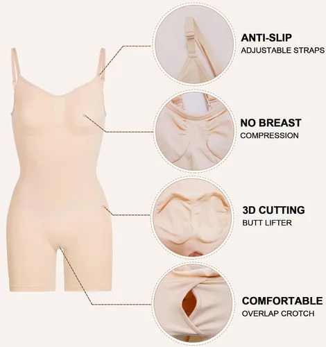 Vista 4 de YIANNA Shapewear for Women Tummy Control Bodysuit Open Bust Mid Thigh Seamless Sculpting Body Shaper