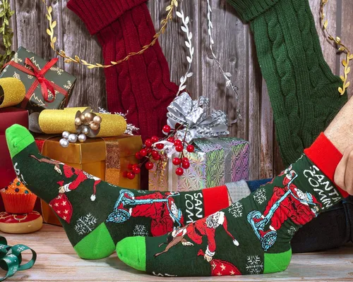 Vista 7 de PanPacSight Calcetines redondos de Navidad para hombre, calcetines divertidos de culto medio