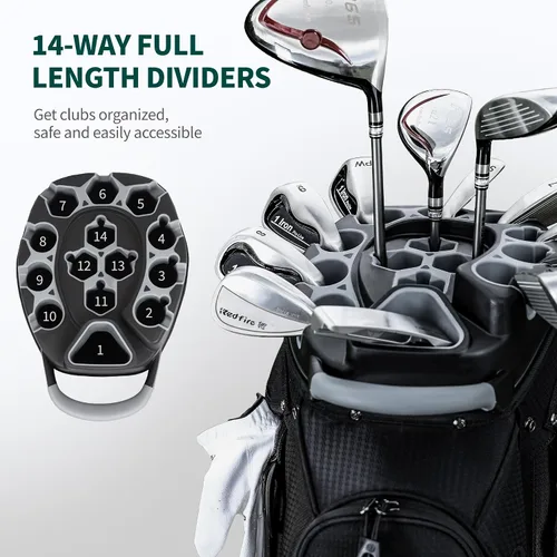 Vista 3 de Silent - Bolsa de golf para carrito de golf, bolsa de golf moldeada con separadores de longitud completa de 14 vías, bolsa de bolsillo refrigerante