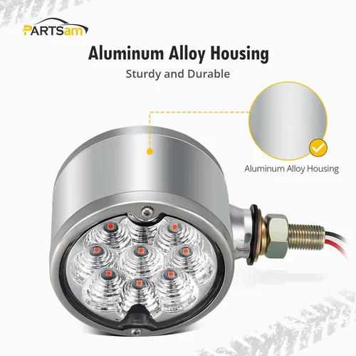 Vista 2 de Partsam 2 luces LED de señal de giro de doble cara, color rojo ámbar, luces de pedestal para camiones compatibles con Freightliner Kenworth