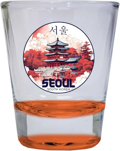 Vista 4 de Seúl South Korea Design B Souvenir - Vaso de chupito redondo de 2 onzas, color azul, paquete de 2