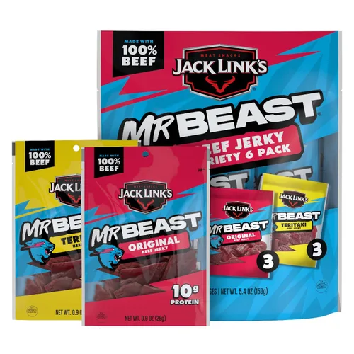 Vista 8 de Jack Link's MrBeast Original y Teriyaki - Cecina de res (paquete de 6) 5.4