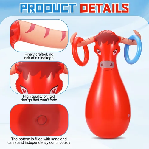 Vista 3 de Arrowbash 2 Pcs Inflatable Ring Toss Set Include 2 Inflatable Base 12 Rings for Cowboy Fiesta Rodeo Luau Beach Pool Birthday Party Supplies