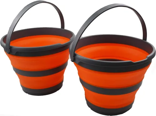 Vista 7 de SAMMART Juego de 2-10L (2.6 galones) cubo de plástico plegable – Tina redonda plegable con asa – Cubo de agua portátil para pesca – Ahorro