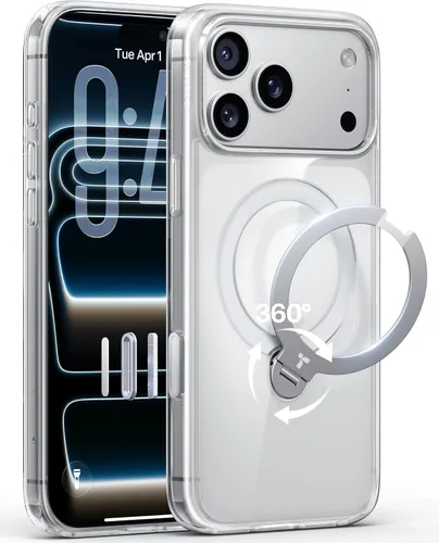 Vista 18 de TORRAS Soporte magnético giratorio 360 mejorado para iPhone 15 Pro, compatible con MagSafe, soporte integrado y soporte de anillo, protectora