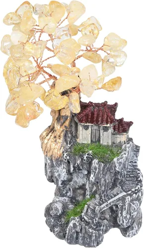 Vista 11 de rockcloud Casa de Montaña Interior Paisaje Amatista Cristal Árbol del Dinero Feng Shui Bonsái Ornamento Decoración del Hogar