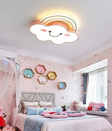Vista 2 de LITFAD Lámpara de techo LED pequeña de acrílico con diseño de nube de arco iris, diseño de cara sonriente con personalidad creativa y moderna