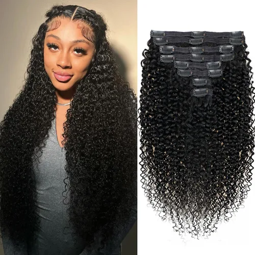 Vista 75 de Extensiones de cabello humano real rizado con clip, 4/27/4, ombré, rizado con clip, para mujer, 3C y 4A (12 pulgadas, #4/27/4)