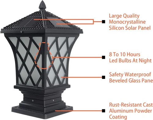 Vista 5 de Kendal Lámpara solar grande para exteriores con tapa LED, resistente al agua (paquete de 2)
