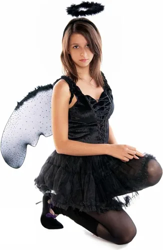 Vista 5 de UNIME Paquete de 2 diademas con halo de ángel, diadema de ángel de plumas, diadema negra con halo para Halloween, Navidad, accesorios de fiesta