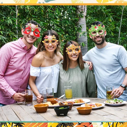 Vista 5 de Meooeck 24 pares de anteojos mexicanos para fiesta cinco de mayo, gafas de papel, Taco, cactus, fiesta, decoración mexicana para fiestas