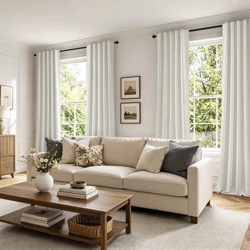 Vista 8 de MIULEE Linen Textured 100% Blackout Curtains Drapes White Backing 96" Long Birch