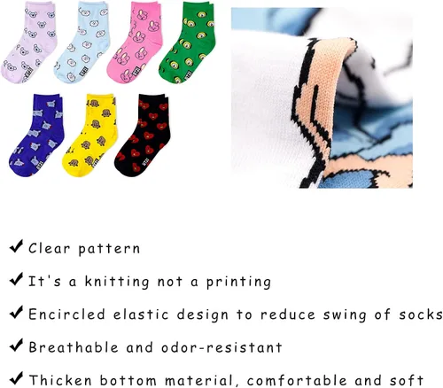 Vista 4 de Kpop BTS Character Kpop Calcetines para niñas y mujeres paquete de 7 calcetines de algodón con dibujos animados BTS